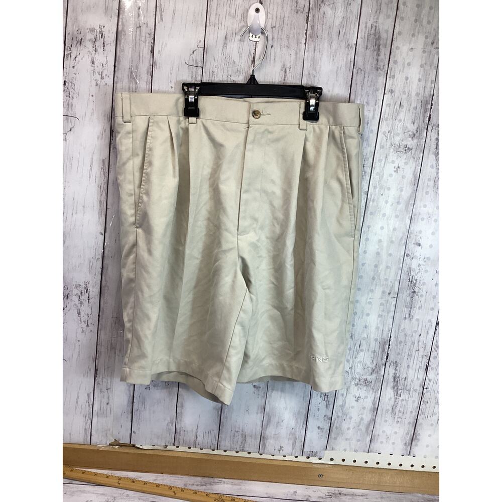 Ping Collection Men's Pleated Front Casual 100% Polyester Short Khaki Size 36